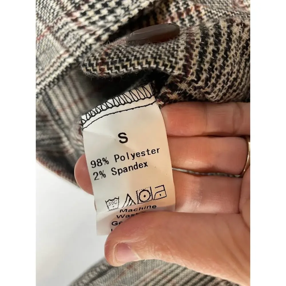 Plaid Jacket Womens Small Cropped Herringbone Shacket Button Light Weight Top